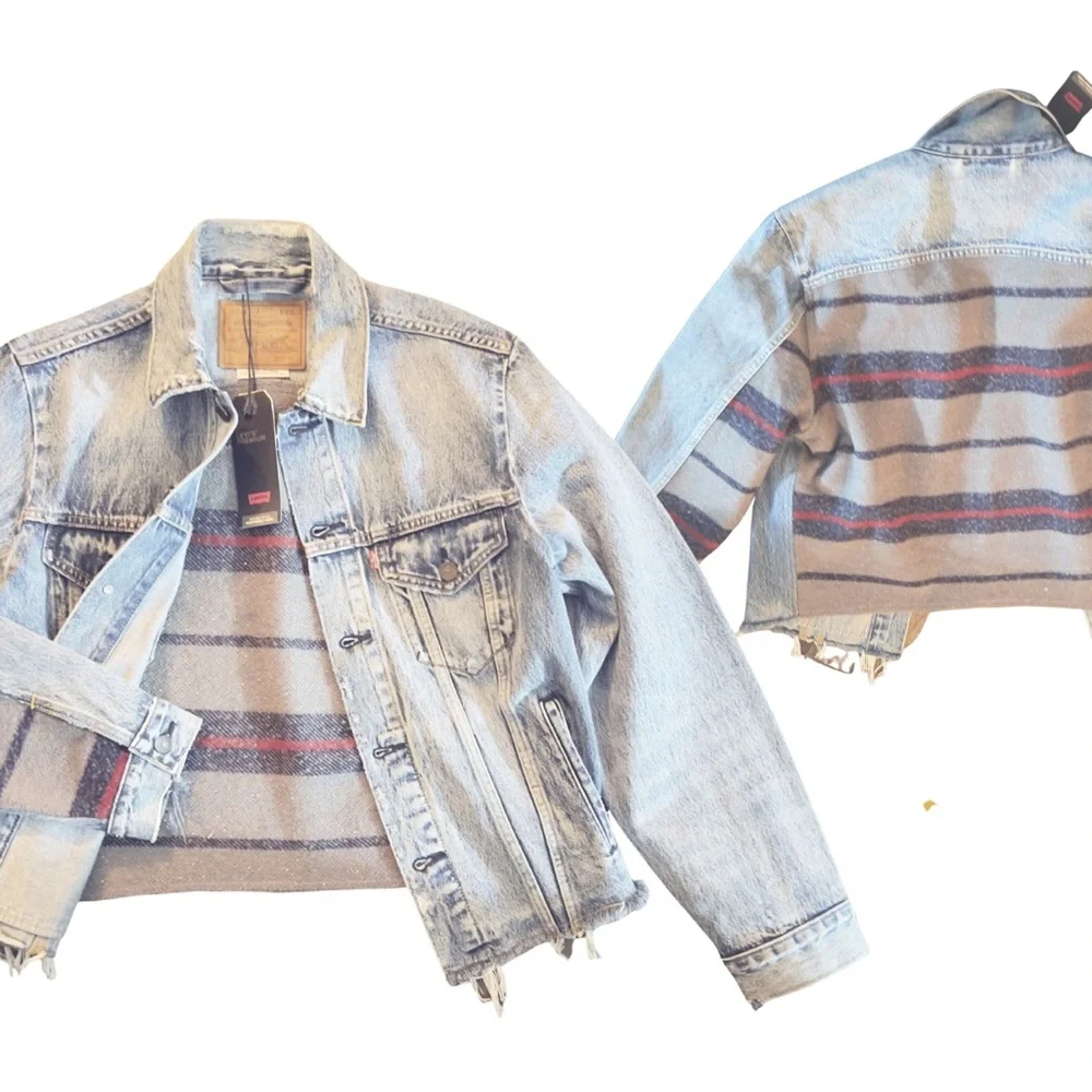 Levi's® Premium BLANKET BACK TRUCKER JACKET - BIG BLANKET DECONSTRUCTED - Blue - Picture 9 of 14